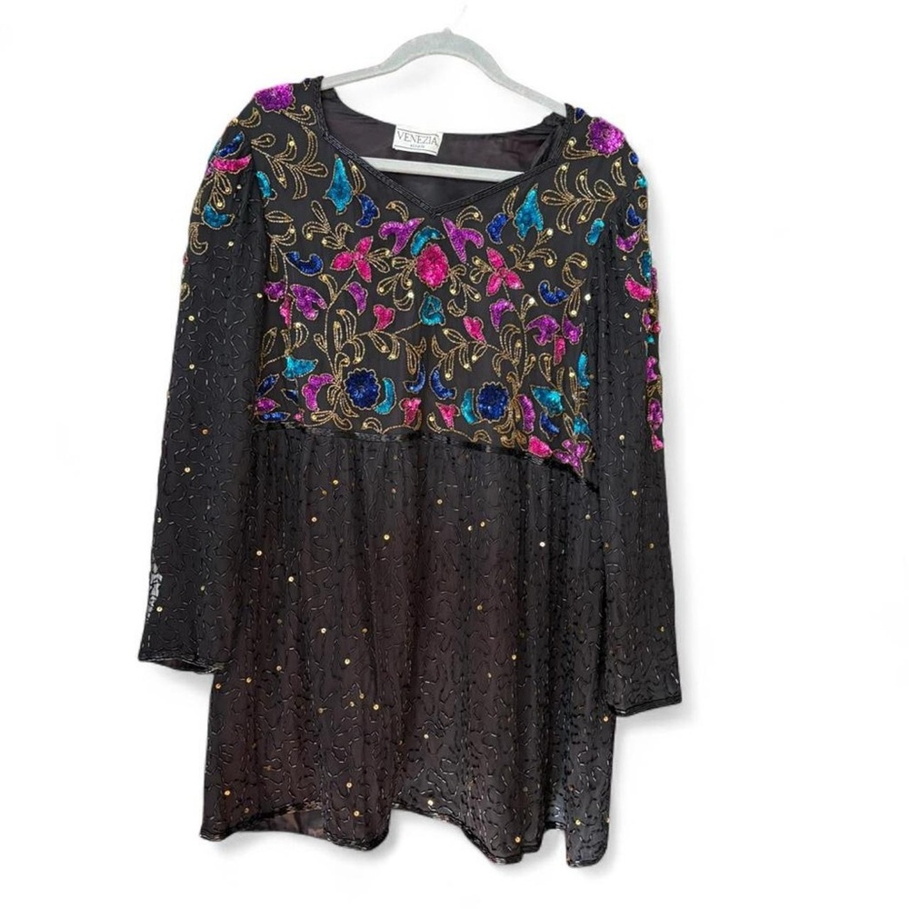 Vintage Venezia Vitale sequin and beaded long sleeve mini dress or tunic